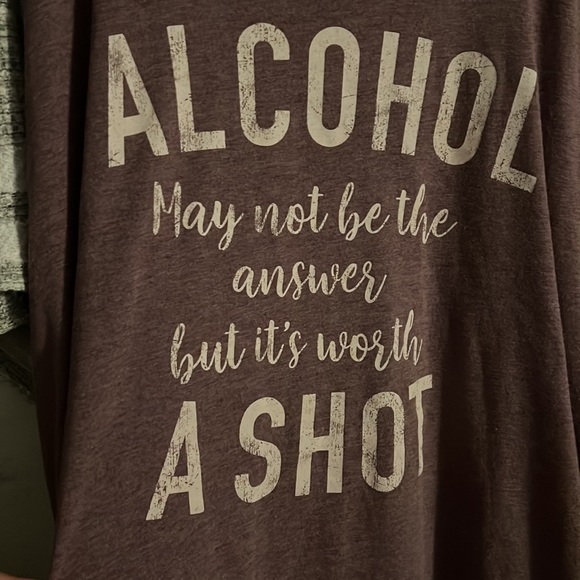 Soft and comfortable grape-ish colored shirt with a hilarious phrase on it - Picture 2 of 2